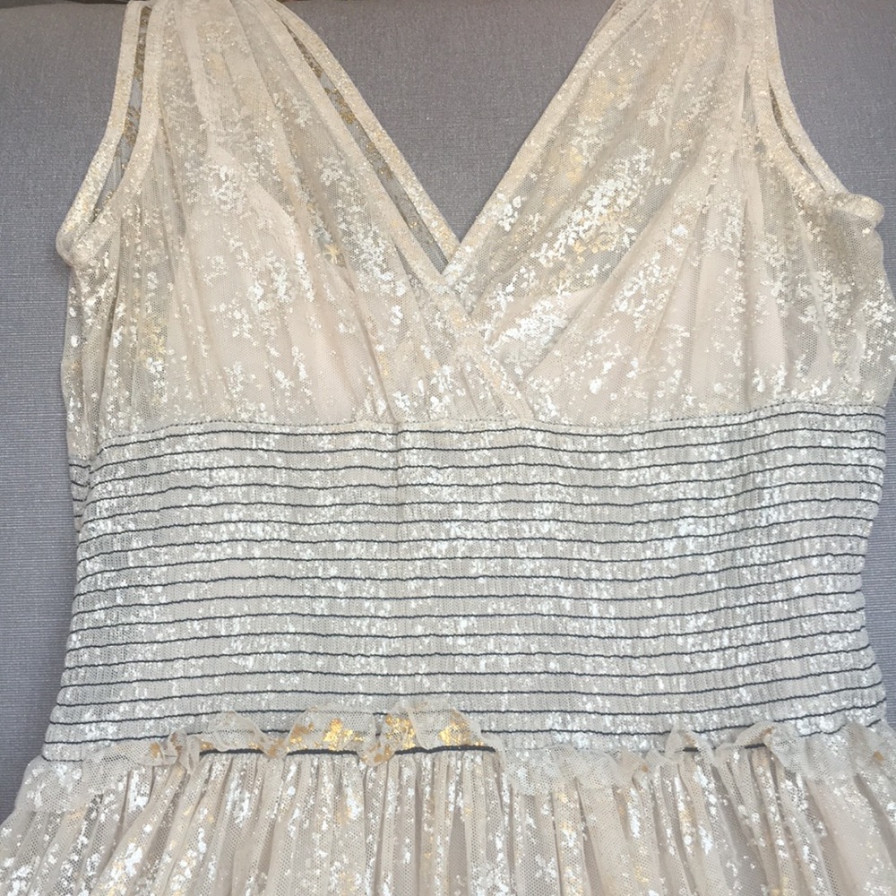 Free People Lace Metallic Fit Flare Dress Nude Blk - Picture 3 of 8